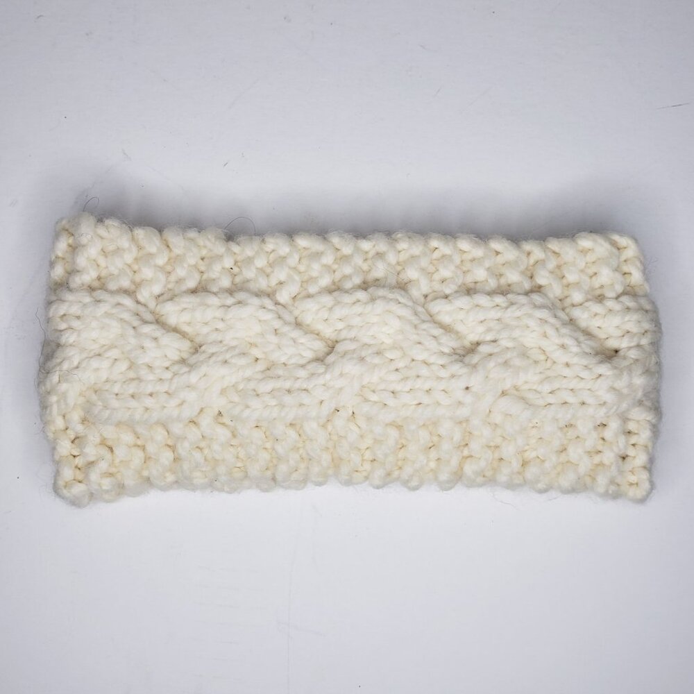 Cable Knit Headband White Ivory Cream Ear Warmer Hair Band Winter Soft Handmade